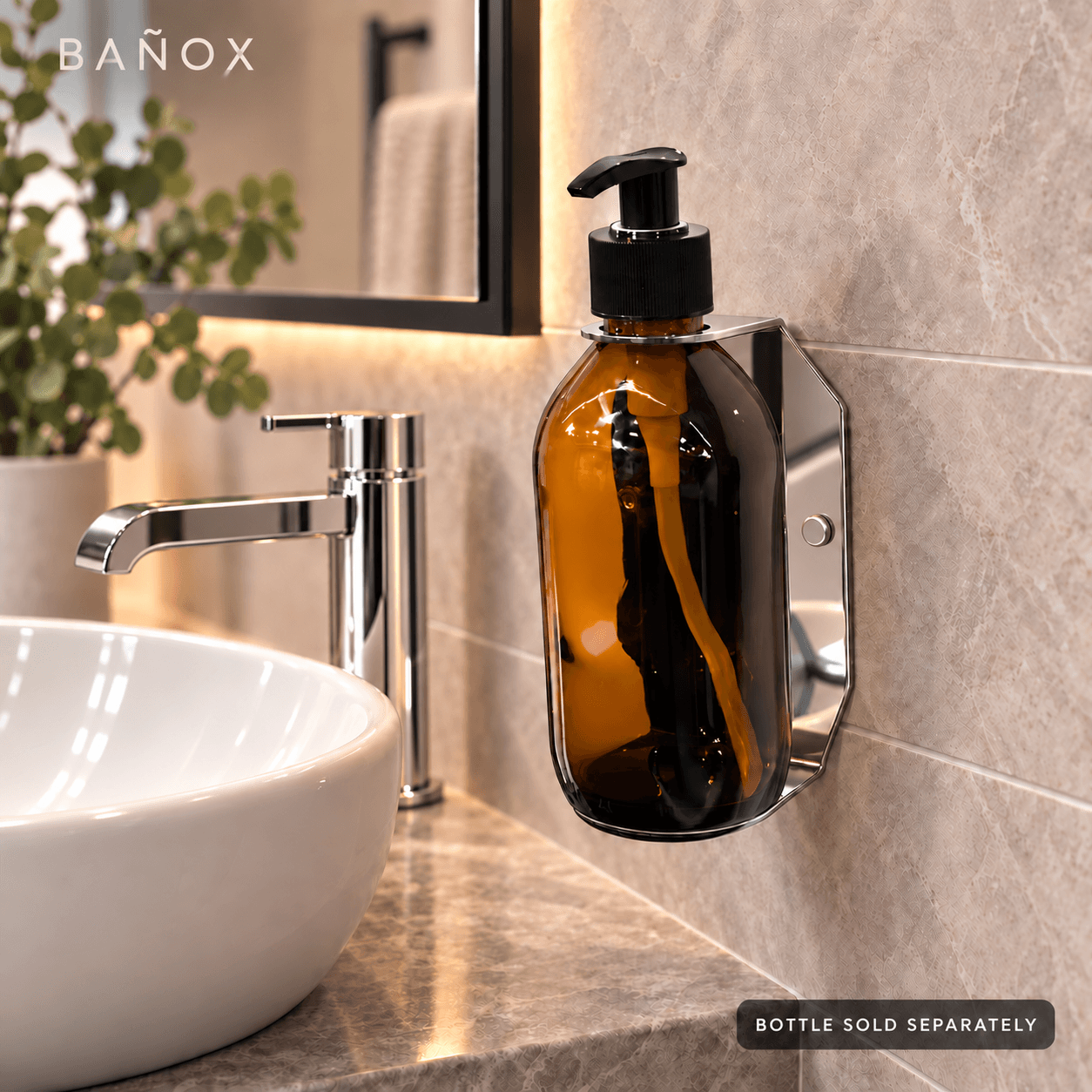 BAÑOX Adjustable Wall-Mounted Dispenser Bottle Holder – Silver