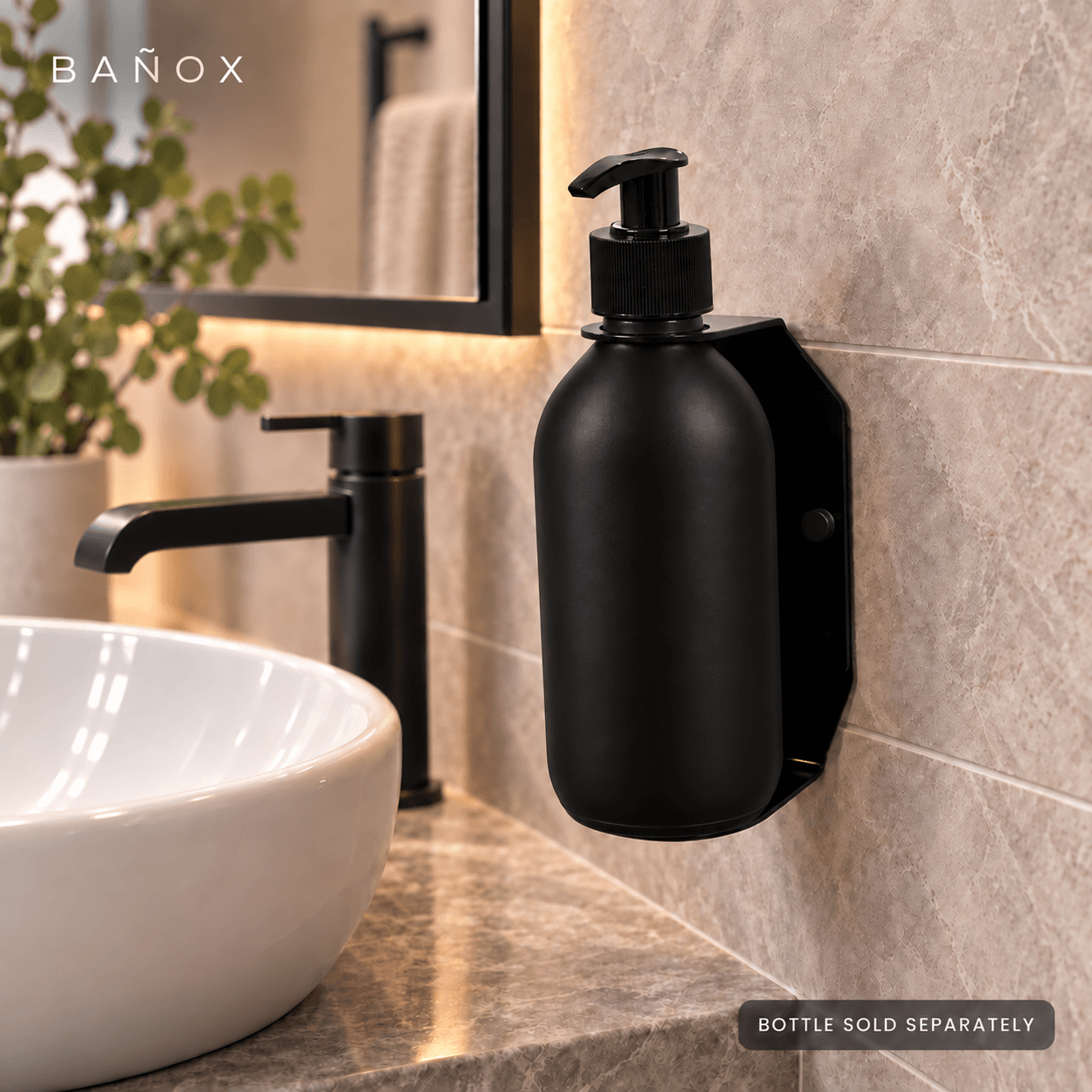 BAÑOX Adjustable Wall-Mounted Dispenser Bottle Holder – Black